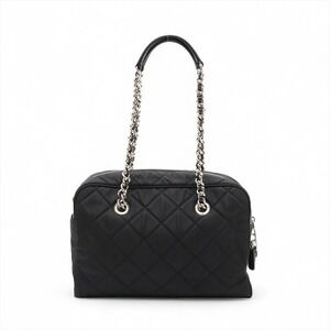 Prada Tessuto Black Nylon Leather Chain Bag Shoulder Impuntu